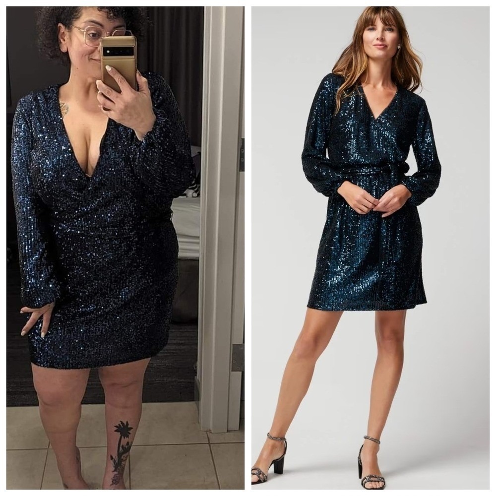 Old Hollywood Glam Blue Sequin Wrap Mini Dress White House Black Market NWT L